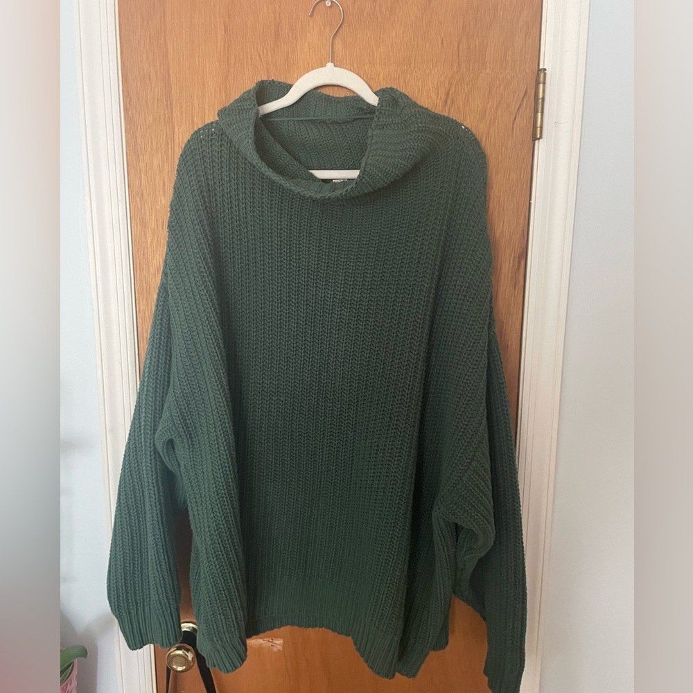 Oversized green crochet sweater